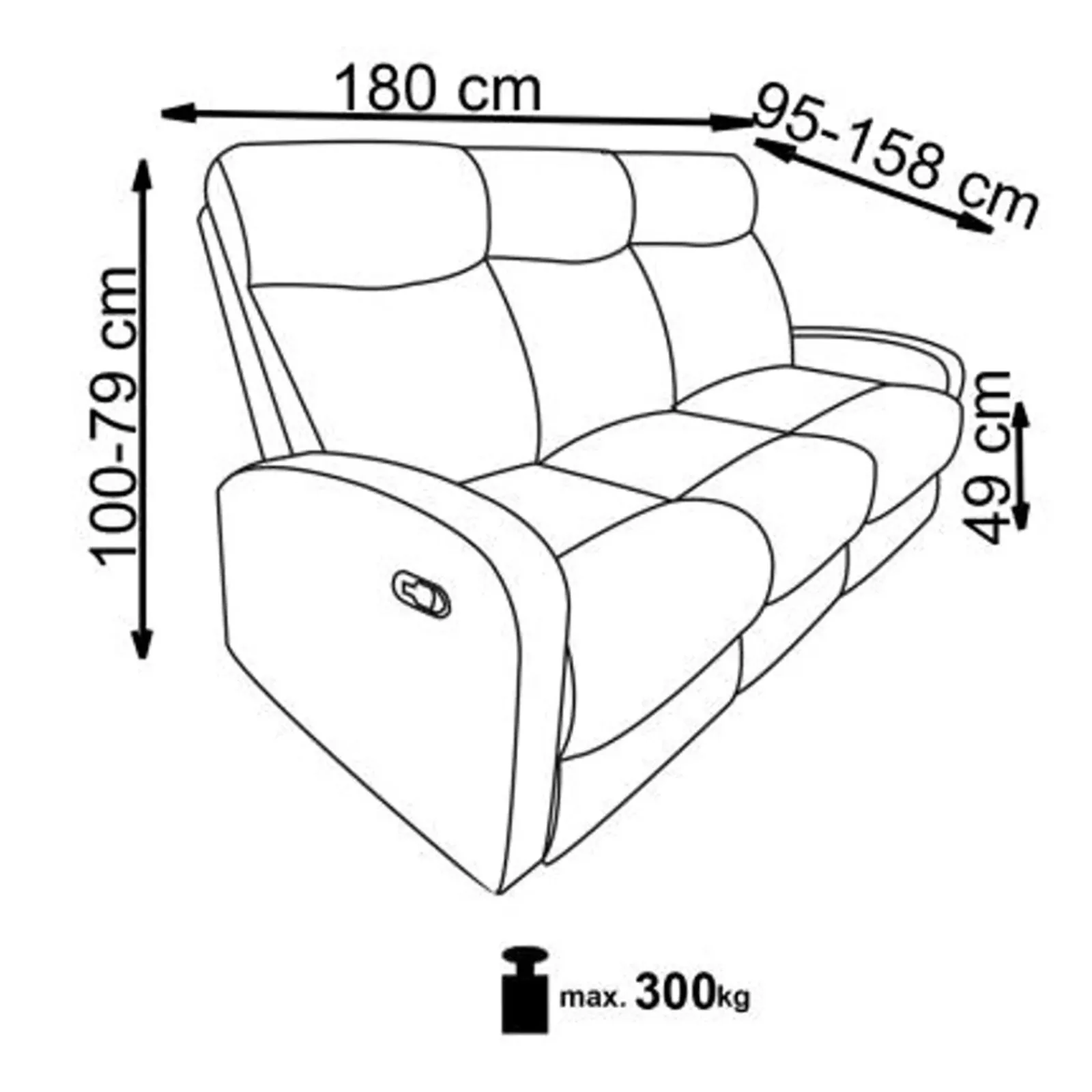 Garnero Arredamenti Divani Lineari-Divano reclinabile 3 posti in tessuto 180cm grigio Denar