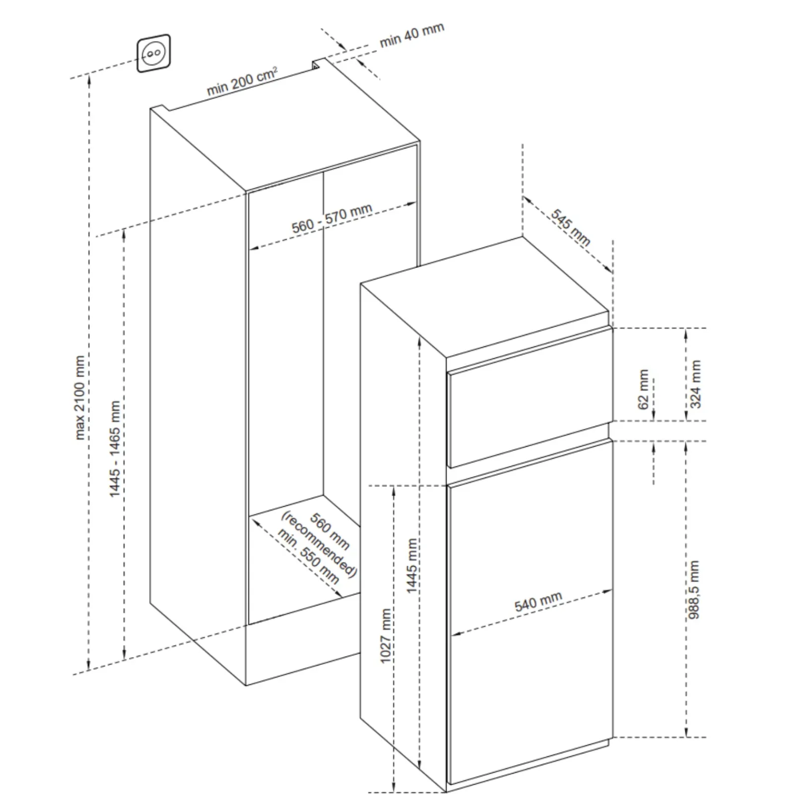 Garnero Arredamenti Elettrodomestici-Frigorifero da incasso 230L doppia porta bianco Atlantic