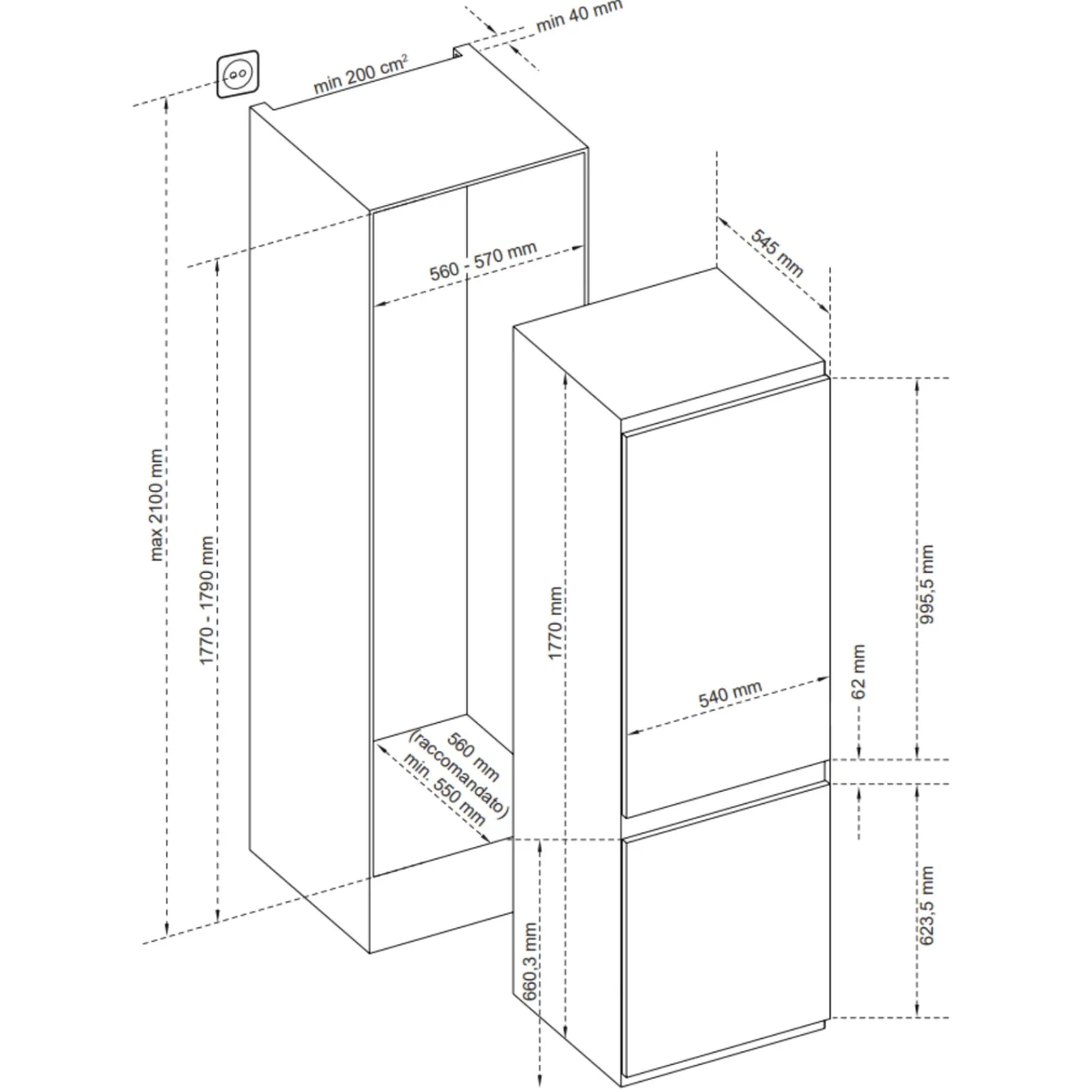 Garnero Arredamenti Elettrodomestici-Frigorifero da incasso 320L doppia porta bianco Atlantic