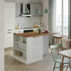Garnero Arredamenti Isole Cucina-Isola cucina centrale 160x90cm 2 ante e vani bianco laccato con piano rovere Gourmet Bianco Lucido - Rovere