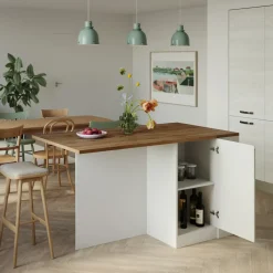 Garnero Arredamenti Isole Cucina-Isola cucina centrale 160x90cm 2 ante e vani bianco laccato con piano rovere Gourmet Bianco Lucido - Rovere
