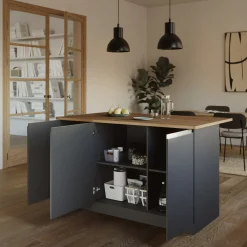Garnero Arredamenti Isole Cucina-Isola cucina centrale 155x90cm 3 ante grigio antracite opaco con piano rovere Gourmet Antracite - Rovere