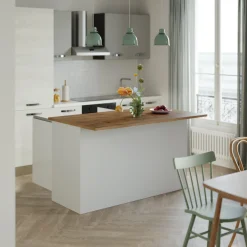 Garnero Arredamenti Isole Cucina-Isola cucina centrale 155x90cm 3 ante bianco laccato con piano rovere Gourmet Bianco Lucido - Rovere