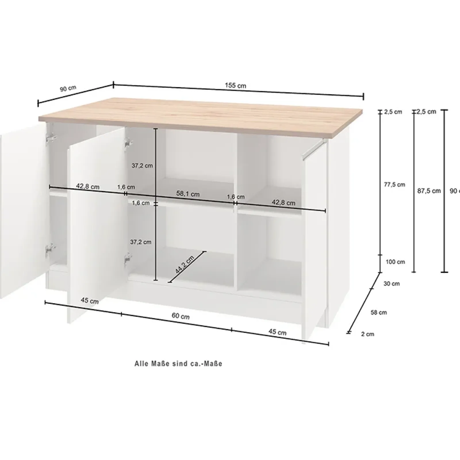 Garnero Arredamenti Isole Cucina-Isola cucina centrale 155x90cm 3 ante antracite opaco con piano grigio effetto pietra Gourmet Antracite - Grigio pietra