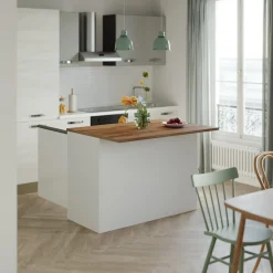 Garnero Arredamenti Scaffali E Dispense|Isole Cucina-Isola cucina centrale 125x90cm bianco piano rovere Gourmet Bianco Lucido - Rovere