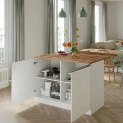 Garnero Arredamenti Scaffali E Dispense|Isole Cucina-Isola cucina centrale 125x90cm bianco piano rovere Gourmet Bianco Lucido - Rovere
