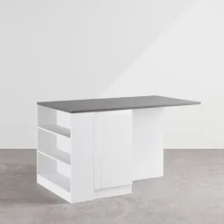 Garnero Arredamenti Isole Cucina-Isola cucina centrale 160x90cm 2 ante e vani bianco laccato con piano grigio effetto pietra Gourmet Bianco Lucido - Grigio pietra