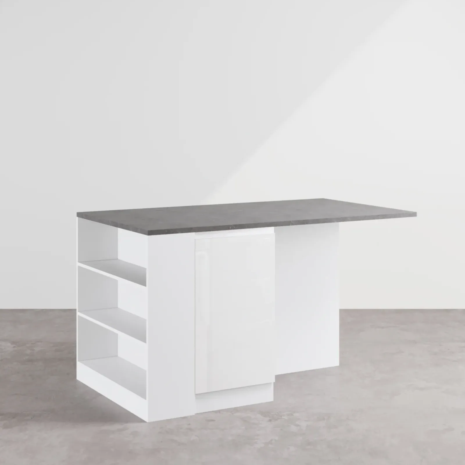 Garnero Arredamenti Isole Cucina-Isola cucina centrale 160x90cm 2 ante e vani bianco laccato con piano grigio effetto pietra Gourmet Bianco Lucido - Grigio pietra