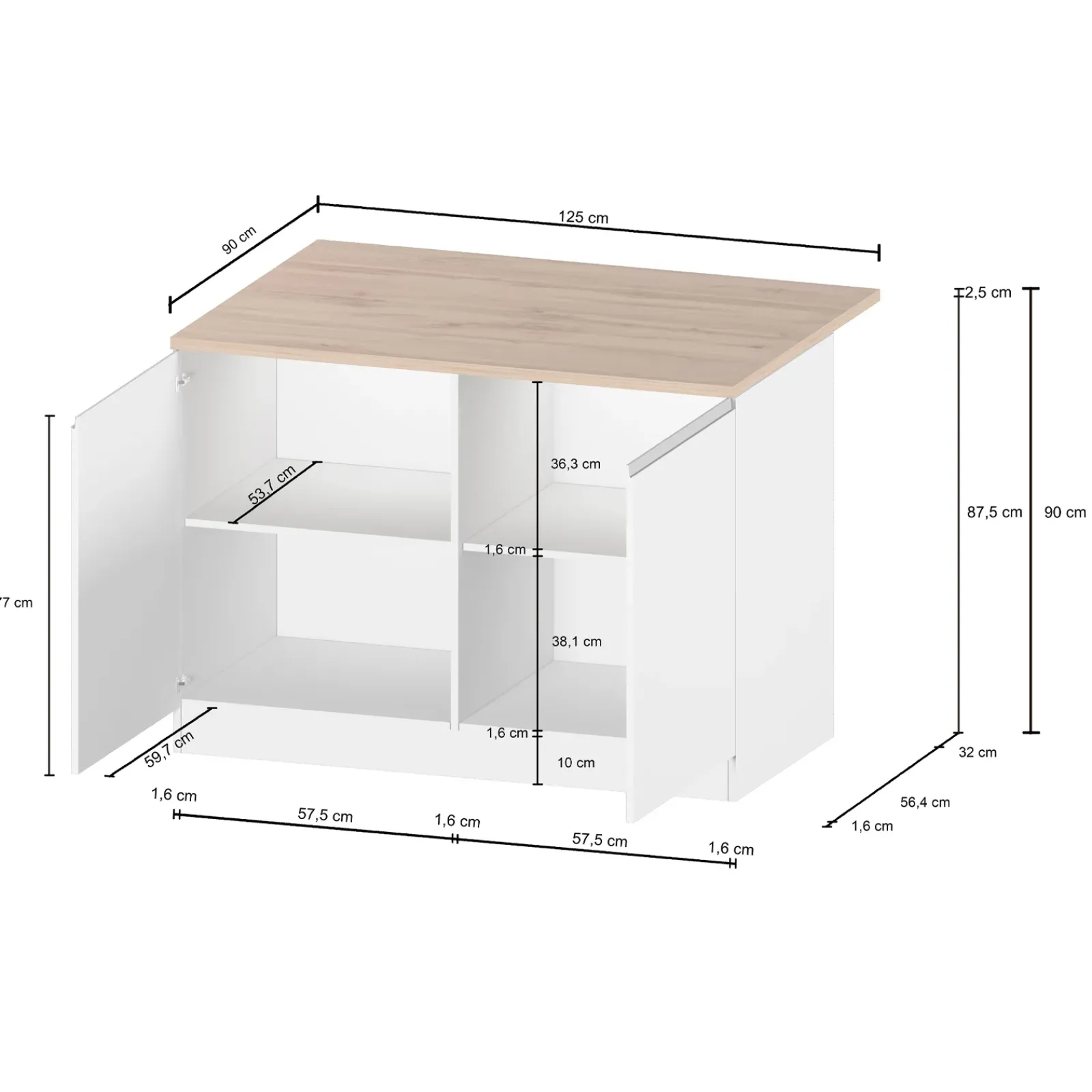 Garnero Arredamenti Scaffali E Dispense|Isole Cucina-Isola cucina centrale 125x90cm bianco piano grigio pietra Gourmet Bianco Lucido - Grigio pietra