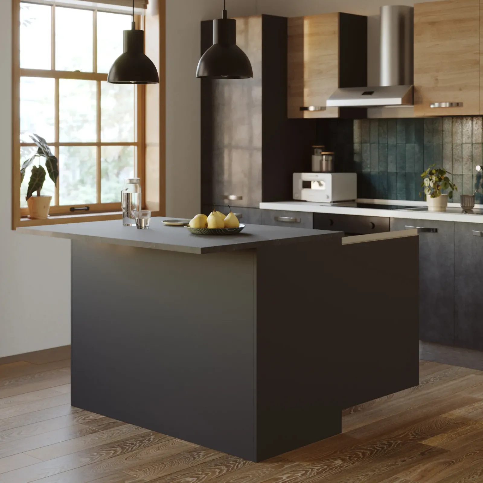 Garnero Arredamenti Scaffali E Dispense|Isole Cucina-Isola cucina centrale 125x90cm antracite piano grigio pietra Gourmet Antracite - Grigio pietra