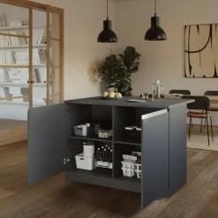 Garnero Arredamenti Scaffali E Dispense|Isole Cucina-Isola cucina centrale 125x90cm antracite piano grigio pietra Gourmet Antracite - Grigio pietra