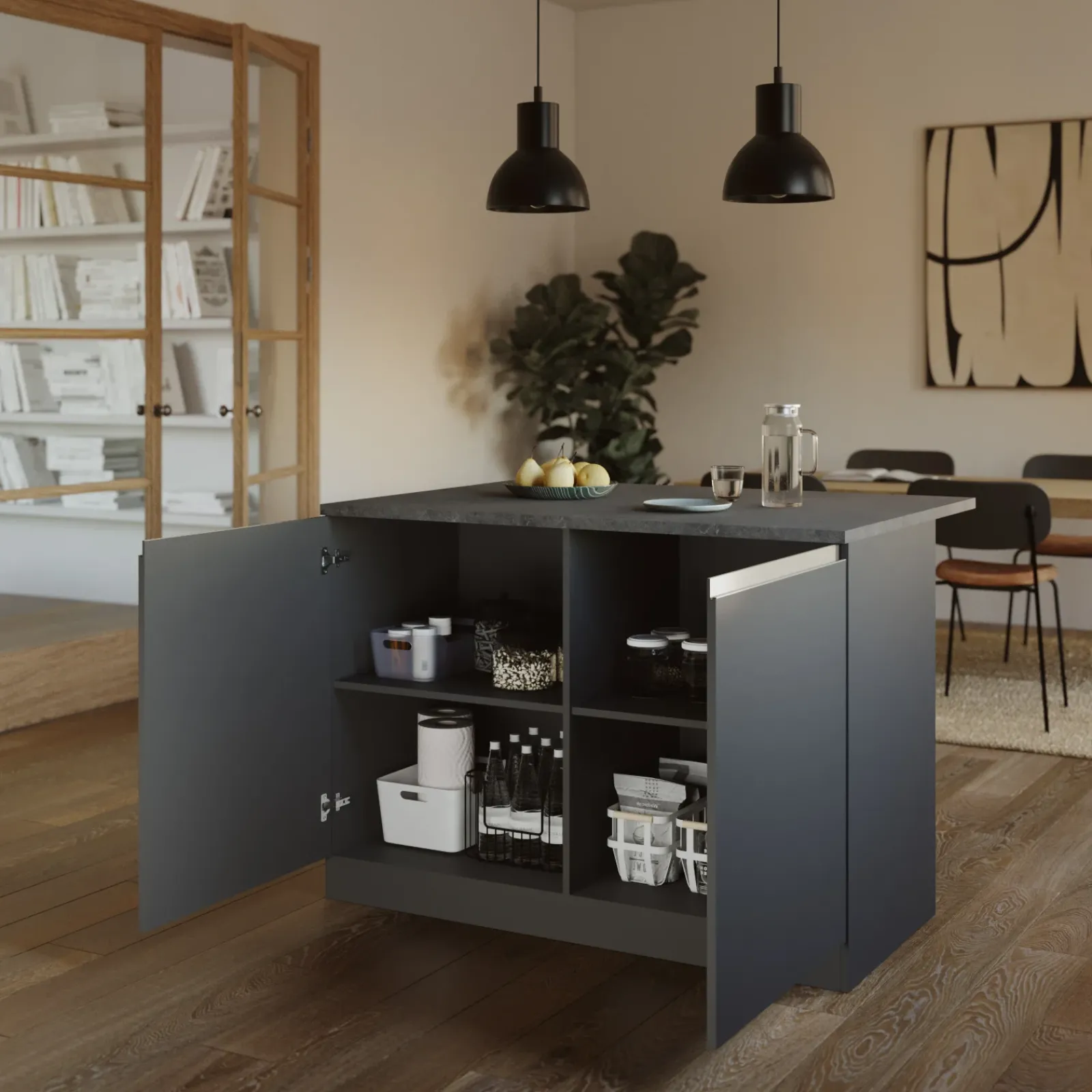 Garnero Arredamenti Scaffali E Dispense|Isole Cucina-Isola cucina centrale 125x90cm antracite piano grigio pietra Gourmet Antracite - Grigio pietra