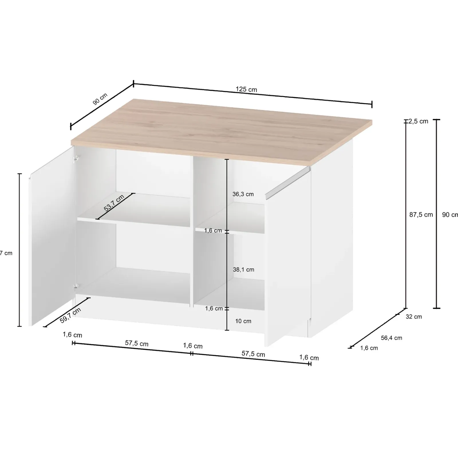 Garnero Arredamenti Scaffali E Dispense|Isole Cucina-Isola cucina centrale 125x90cm antracite piano grigio pietra Gourmet Antracite - Grigio pietra