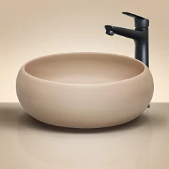 Garnero Arredamenti Lavabi Bagno-Lavabo bagno da appoggio 36x36cm ceramica cappuccino Roll Beige