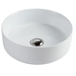 Garnero Arredamenti Lavabi Bagno-Lavabo bagno da appoggio rotondo Ø36cm in ceramica bianco lucido Linkuva