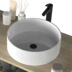 Garnero Arredamenti Lavabi Bagno-Lavabo bagno da appoggio rotondo Ø36cm in ceramica bianco lucido Linkuva