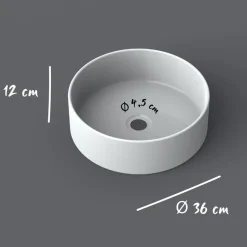 Garnero Arredamenti Lavabi Bagno-Lavabo bagno da appoggio rotondo Ø36cm in ceramica bianco lucido Linkuva