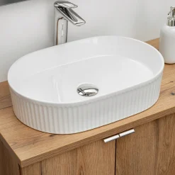 Garnero Arredamenti Lavabi Bagno-Lavabo bagno da appoggio 48x33cm ceramica cannettato Griffy Bianco
