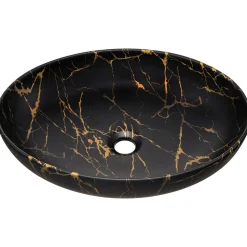 Garnero Arredamenti Lavabi Bagno-Lavabo bagno da appoggio 52x40cm ceramica nero oro Limpid