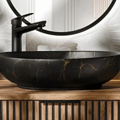 Garnero Arredamenti Lavabi Bagno-Lavabo bagno da appoggio 52x40cm ceramica nero oro Limpid