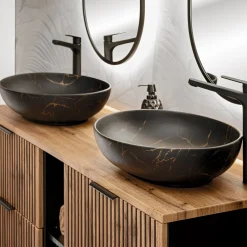 Garnero Arredamenti Lavabi Bagno-Lavabo bagno da appoggio 52x40cm ceramica nero oro Limpid