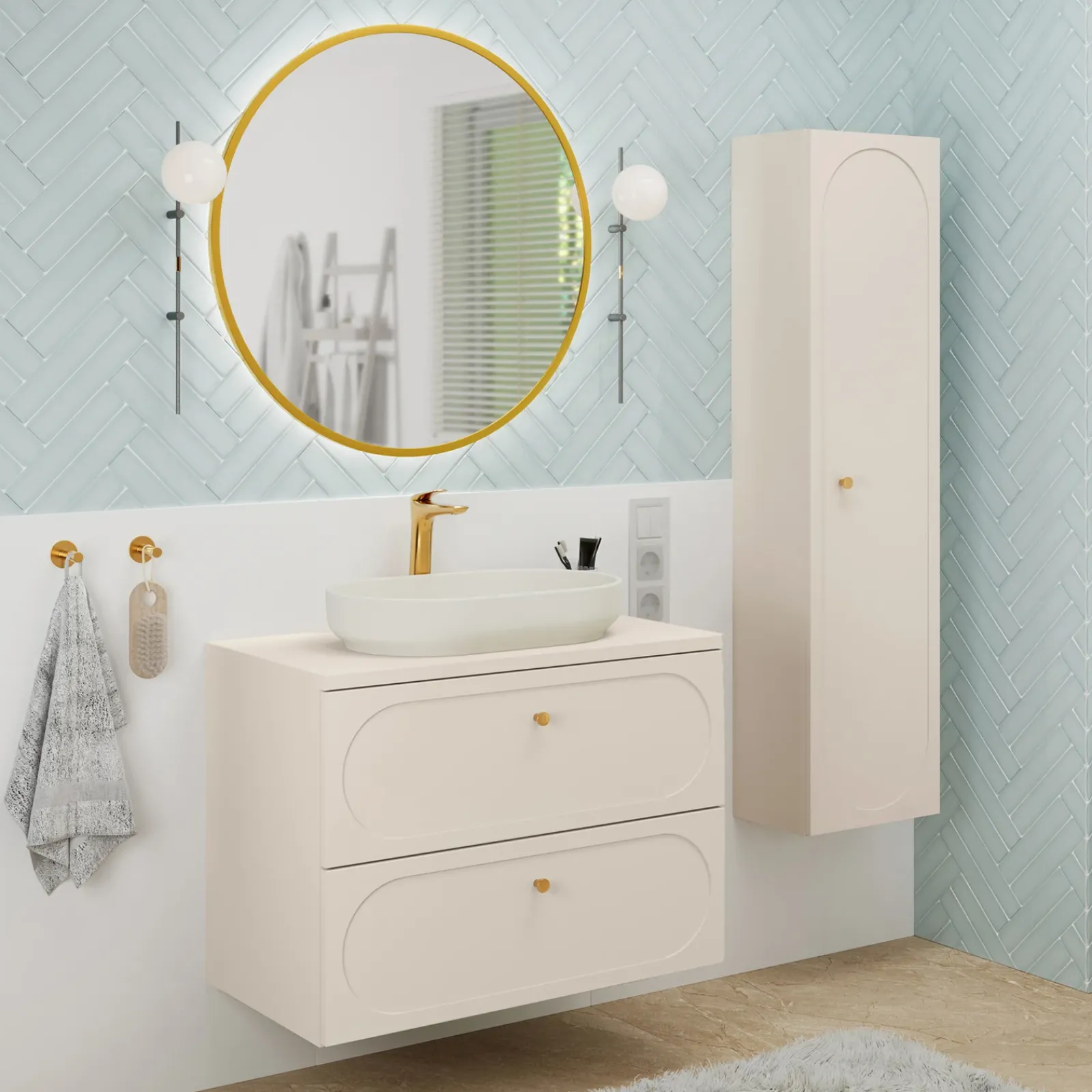 Garnero Arredamenti Lavabi Bagno-Lavabo bagno da appoggio 55x35cm ceramica avorio Longy