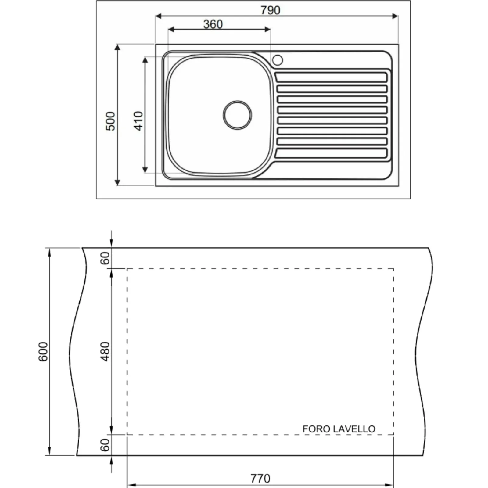 Garnero Arredamenti Elettrodomestici-Lavello da incasso 79x50cm 1 vasca destra acciaio inox con gocciolatoio Asilcrome