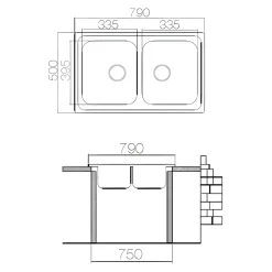 Garnero Arredamenti Elettrodomestici-Lavello da incasso 79x50cm 2 vasche acciaio inox Tearcrom