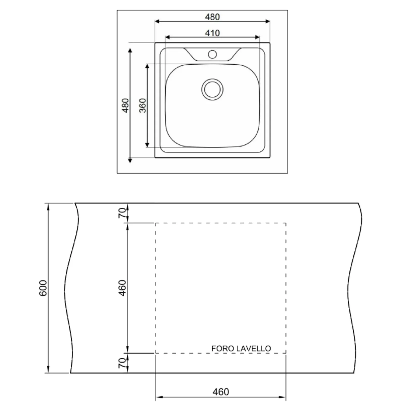 Garnero Arredamenti Elettrodomestici-Lavello da incasso 48x48cm a pozzetto 1 vasca acciaio inox Prokit