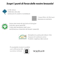 Garnero Arredamenti Set Lenzuola|Set Lenzuola-Lenzuolo francese con angoli in cotone bio 140x200cm grigio Rolla