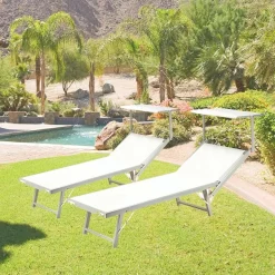 Garnero Arredamenti Lettini Da Giardino-Lettino da giardino 59x186cm in textilene Malaga Bianco