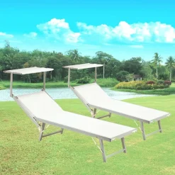 Garnero Arredamenti Lettini Da Giardino-Lettino da giardino 59x186cm in textilene Malaga Bianco