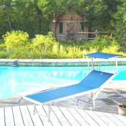 Garnero Arredamenti Lettini Da Giardino-Lettino da giardino 59x186cm in textilene blu Malaga Azzurro