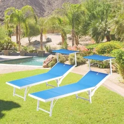 Garnero Arredamenti Lettini Da Giardino-Lettino da giardino 59x186cm in textilene blu Malaga Azzurro