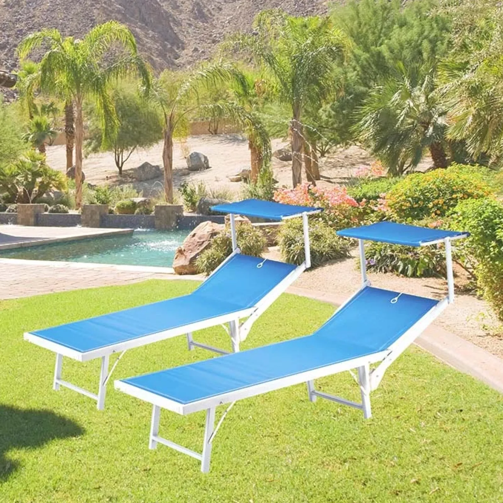 Garnero Arredamenti Lettini Da Giardino-Lettino da giardino 59x186cm in textilene blu Malaga Azzurro