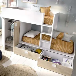 Garnero Arredamenti Letti A Castello|Letti A Castello-Letto a castello con armadio 275x106cm bianco rovere Clark