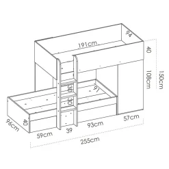 Garnero Arredamenti Letti A Castello|Letti A Castello-Letto a castello per bambini con armadio 255x112cm rovere grafite Sole Rovere - Grafite
