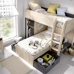 Garnero Arredamenti Letti A Castello|Letti A Castello-Letto a castello per bambini con armadio 255x112cm rovere grafite Sole Rovere - Grafite