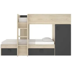 Garnero Arredamenti Letti A Castello|Letti A Castello-Letto a castello per bambini con armadio 255x112cm rovere grafite Sole Rovere - Grafite