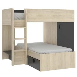 Garnero Arredamenti Letti A Castello|Letti A Castello-Letto a castello per bambini con armadio 255x112cm rovere grafite Sole Rovere - Grafite