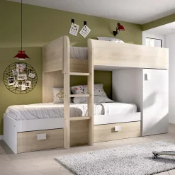 Garnero Arredamenti Letti A Castello|Letti A Castello-Letto a castello per bambini con armadio 255x112cm rovere bianco Sole Bianco Opaco - Rovere