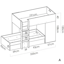 Garnero Arredamenti Letti A Castello|Letti A Castello-Letto a castello per bambini con armadio 255x112cm rovere bianco Sole Bianco Opaco - Rovere