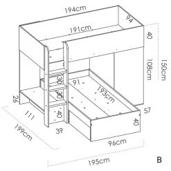 Garnero Arredamenti Letti A Castello|Letti A Castello-Letto a castello per bambini con armadio 255x112cm rovere bianco Sole Bianco Opaco - Rovere