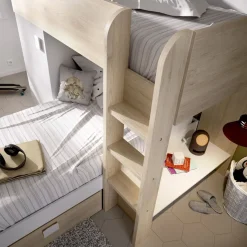 Garnero Arredamenti Letti A Castello|Letti A Castello-Letto a castello per bambini con armadio 255x112cm rovere bianco Sole Bianco Opaco - Rovere