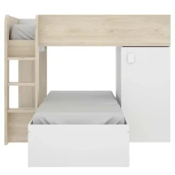 Garnero Arredamenti Letti A Castello|Letti A Castello-Letto a castello per bambini con armadio 255x112cm rovere bianco Sole Bianco Opaco - Rovere