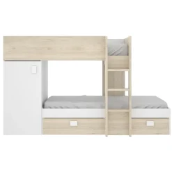 Garnero Arredamenti Letti A Castello|Letti A Castello-Letto a castello per bambini con armadio 255x112cm rovere bianco Sole Bianco Opaco - Rovere