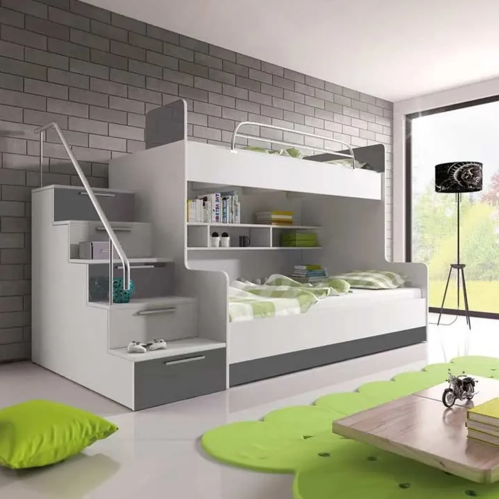 Garnero Arredamenti Letti A Castello|Letti A Castello-Letto a castello per bambini 254x120cm bianco grigio Enrico Gihome® Bianco Lucido - Grigio