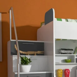 Garnero Arredamenti Letti A Castello|Letti A Castello-Letto a castello per bambini 254x120cm bianco grigio Enrico Gihome® Bianco Lucido - Grigio