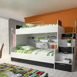 Garnero Arredamenti Letti A Castello|Letti A Castello-Letto a castello per bambini 254x120cm bianco nero Enrico Gihome® Bianco Lucido - Nero Lucido