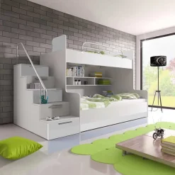 Garnero Arredamenti Letti A Castello|Letti A Castello-Letto a castello per bambini 254x120cm bianco Enrico Gihome® Bianco Lucido